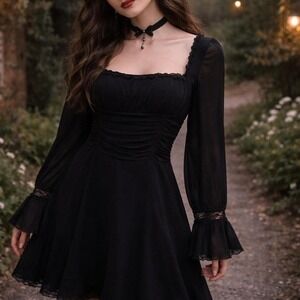 VTG Y2K Dark Coquette Milkmaid Whimsigoth Vamp Witchy Silk Babydoll Midi Dress 8